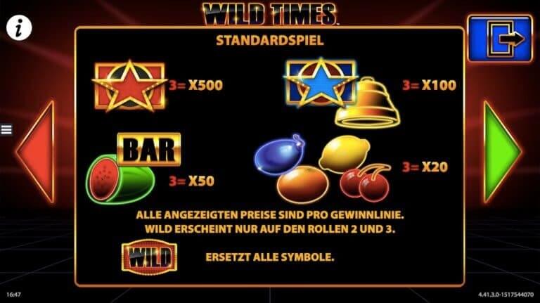 Wild Times Slot Paytable